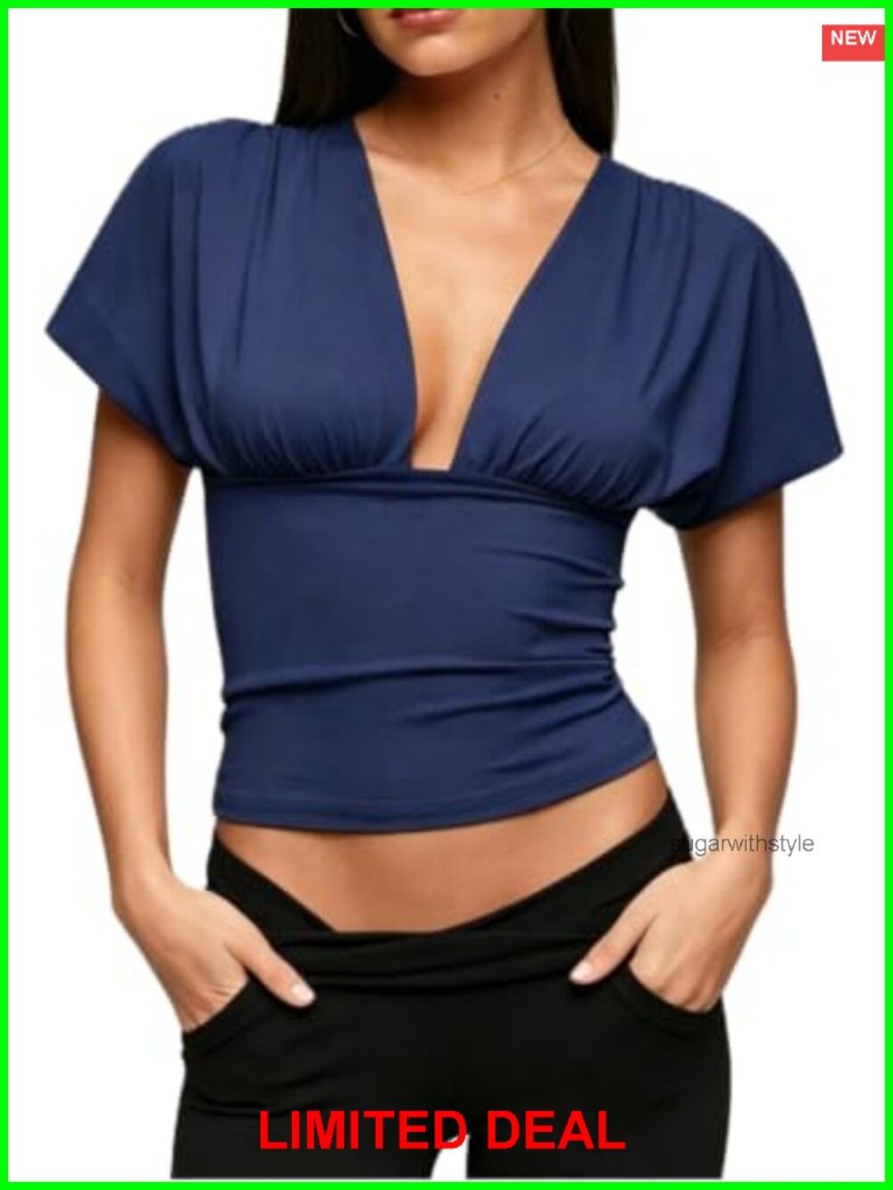 Deep V Neck Batwing Top Wrap Fitted Going Out Top